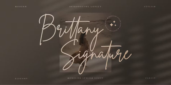 Myfonts – Brittany Signature Font Family 时尚精致曲线流畅作品集婚礼邀请函标题标志手写签名英文字体特色图 Myfonts – Brittany Signature Font Family 时尚精致曲线流畅作品集婚礼邀请函标题标志手写签名英文字体