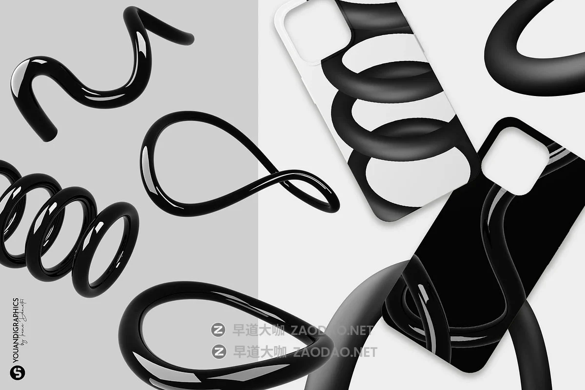 60款黑色高清3D光泽哑光抽象艺术扭曲不规则线条几何图形png免抠图片素材 Neo Forms Abstract 3D Elements插图5 60款黑色高清3D光泽哑光抽象艺术扭曲不规则线条几何图形png免抠图片素材 Neo Forms Abstract 3D Elements插图5
