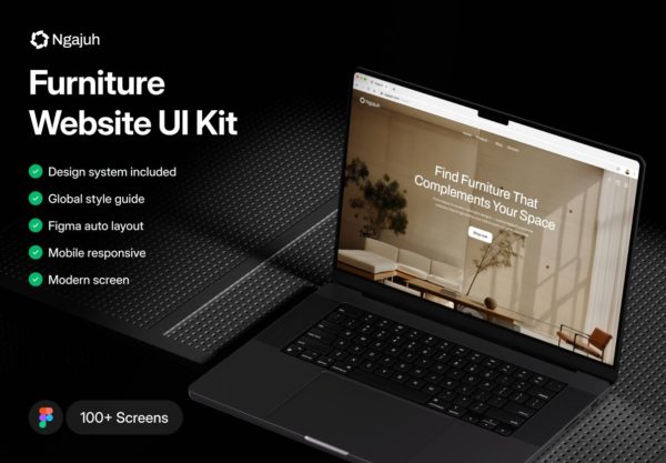 100+屏现代优雅家居装饰品家具电商网站用户界面ui设计figma模板套件 Ngajuh – Furniture Website UI Kit