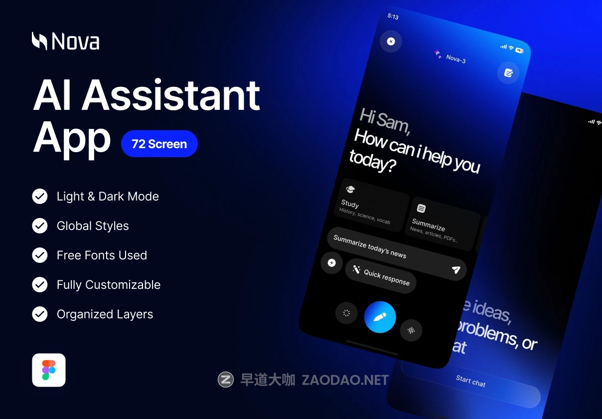 72屏双配色AI智能语音图片生成手机移动应用程序app ui界面设计figma模板 Nova – AI Assistant App插图 72屏双配色AI智能语音图片生成手机移动应用程序app ui界面设计figma模板 Nova – AI Assistant App插图