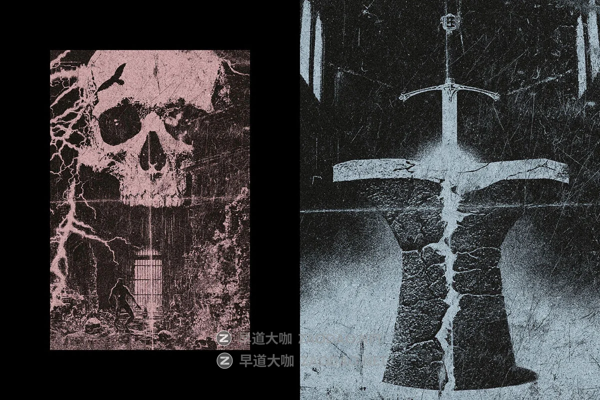 复古做旧粗糙划痕暗黑粗犷恐怖低保真效果图像修图ps特效滤镜插件样机 Retro Dust Comic Effect插图3 复古做旧粗糙划痕暗黑粗犷恐怖低保真效果图像修图ps特效滤镜插件样机 Retro Dust Comic Effect插图3