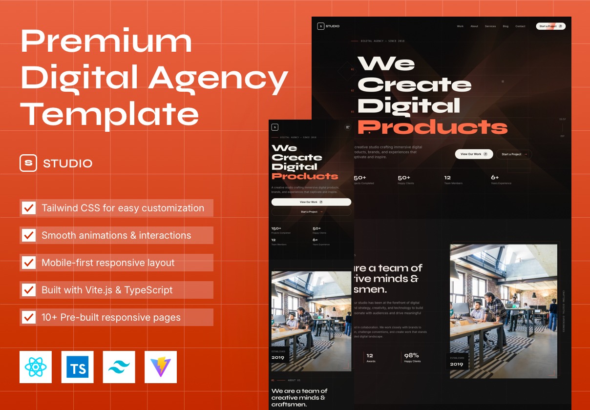 10+屏黑暗创意自主职业者工作室案例网站界面设计React源码模板素材 STUDIO – Premium Digital Agency Template特色图 10+屏黑暗创意自主职业者工作室案例网站界面设计React源码模板素材 STUDIO – Premium Digital Agency Template