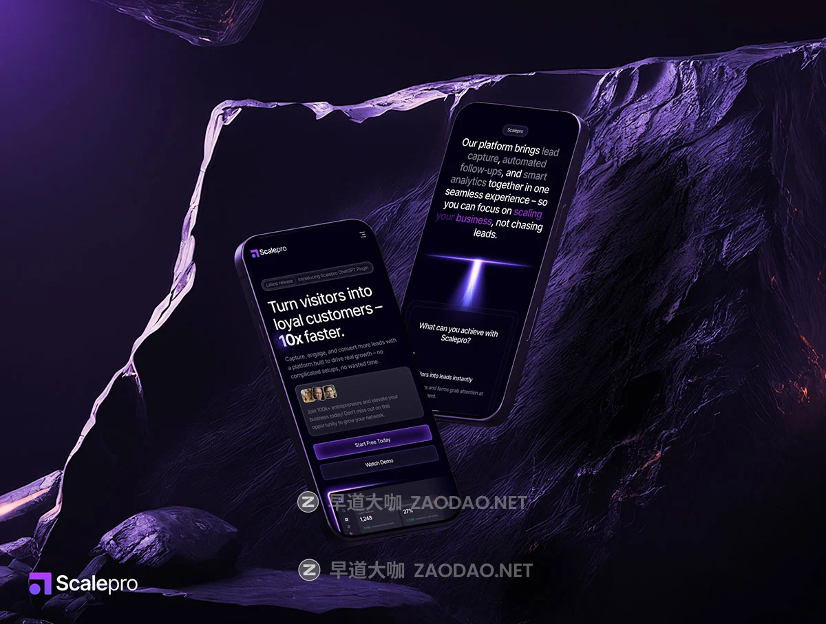 10屏AI智能暗黑SaaS定价订阅服务网站ui界面设计figma模板素材 Scalepro – Next-Gen SaaS Website Design Template插图7 10屏AI智能暗黑SaaS定价订阅服务网站ui界面设计figma模板素材 Scalepro – Next-Gen SaaS Website Design Template插图7