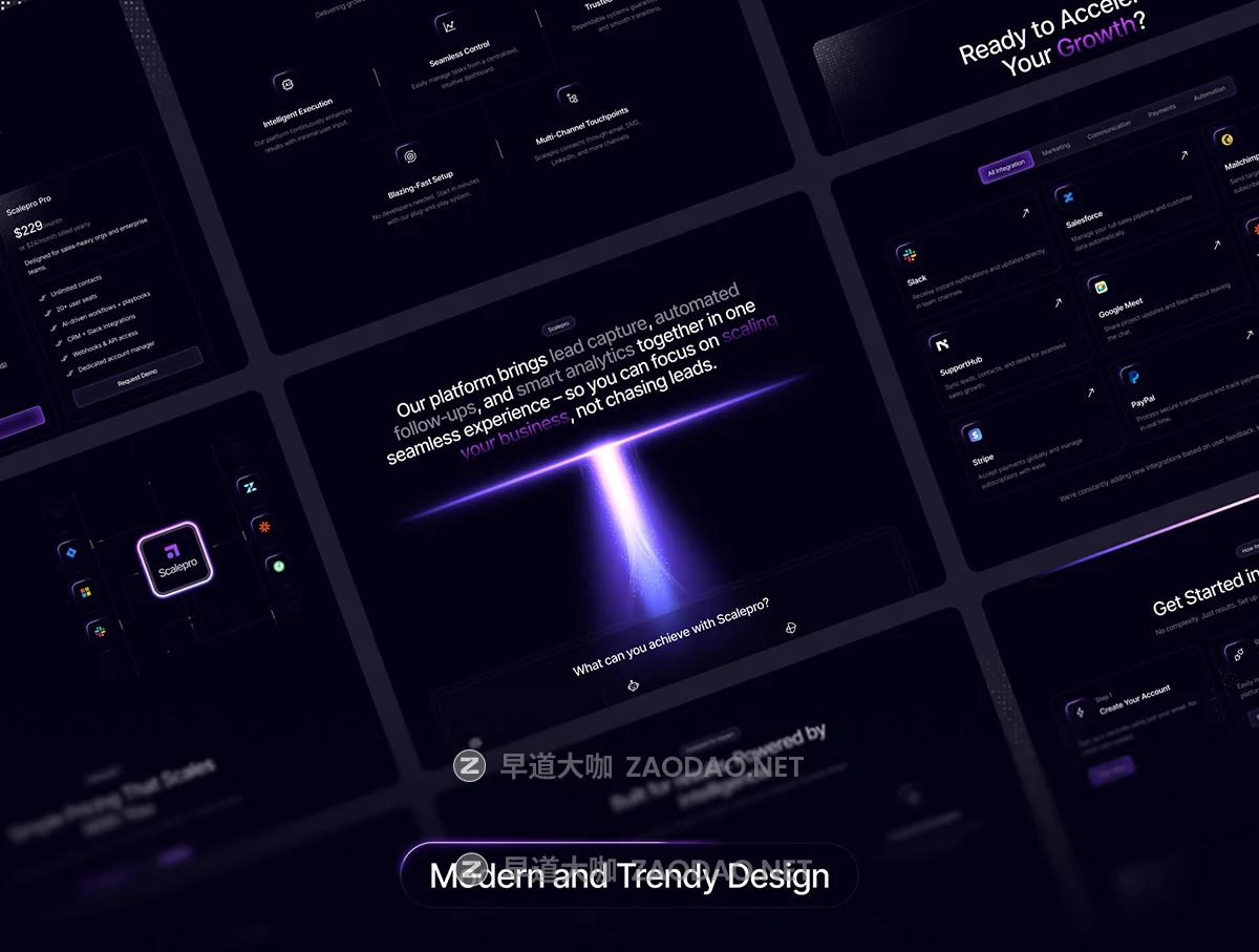 10屏AI智能暗黑SaaS定价订阅服务网站ui界面设计figma模板素材 Scalepro – Next-Gen SaaS Website Design Template插图4 10屏AI智能暗黑SaaS定价订阅服务网站ui界面设计figma模板素材 Scalepro – Next-Gen SaaS Website Design Template插图4