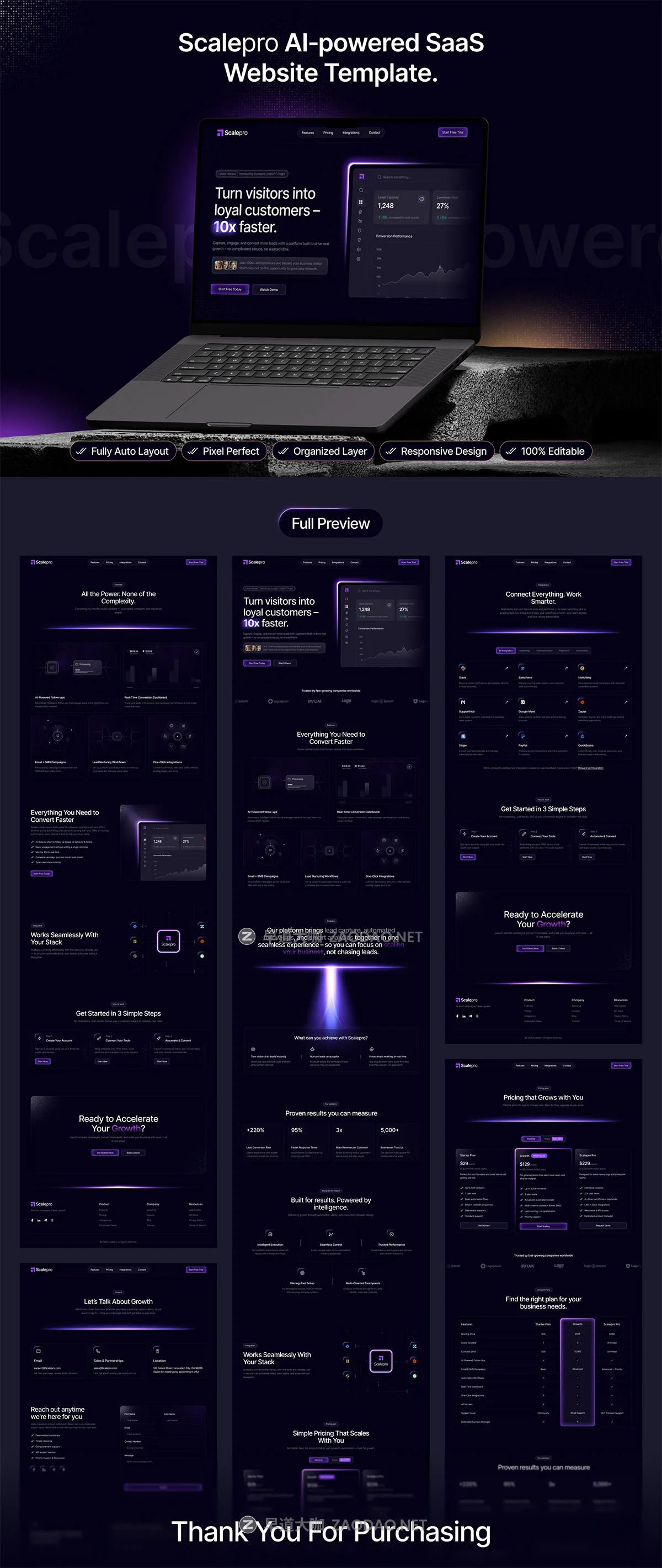 10屏AI智能暗黑SaaS定价订阅服务网站ui界面设计figma模板素材 Scalepro – Next-Gen SaaS Website Design Template插图8 10屏AI智能暗黑SaaS定价订阅服务网站ui界面设计figma模板素材 Scalepro – Next-Gen SaaS Website Design Template插图8