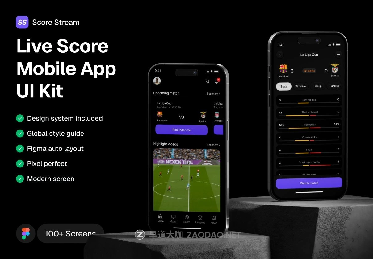 100+屏篮球足球体育赛事实时比分直播手机应用程序app ui界面设计figma模板套件 Score Stream – Live Score Mobile App UI Kit插图 100+屏篮球足球体育赛事实时比分直播手机应用程序app ui界面设计figma模板套件 Score Stream – Live Score Mobile App UI Kit插图