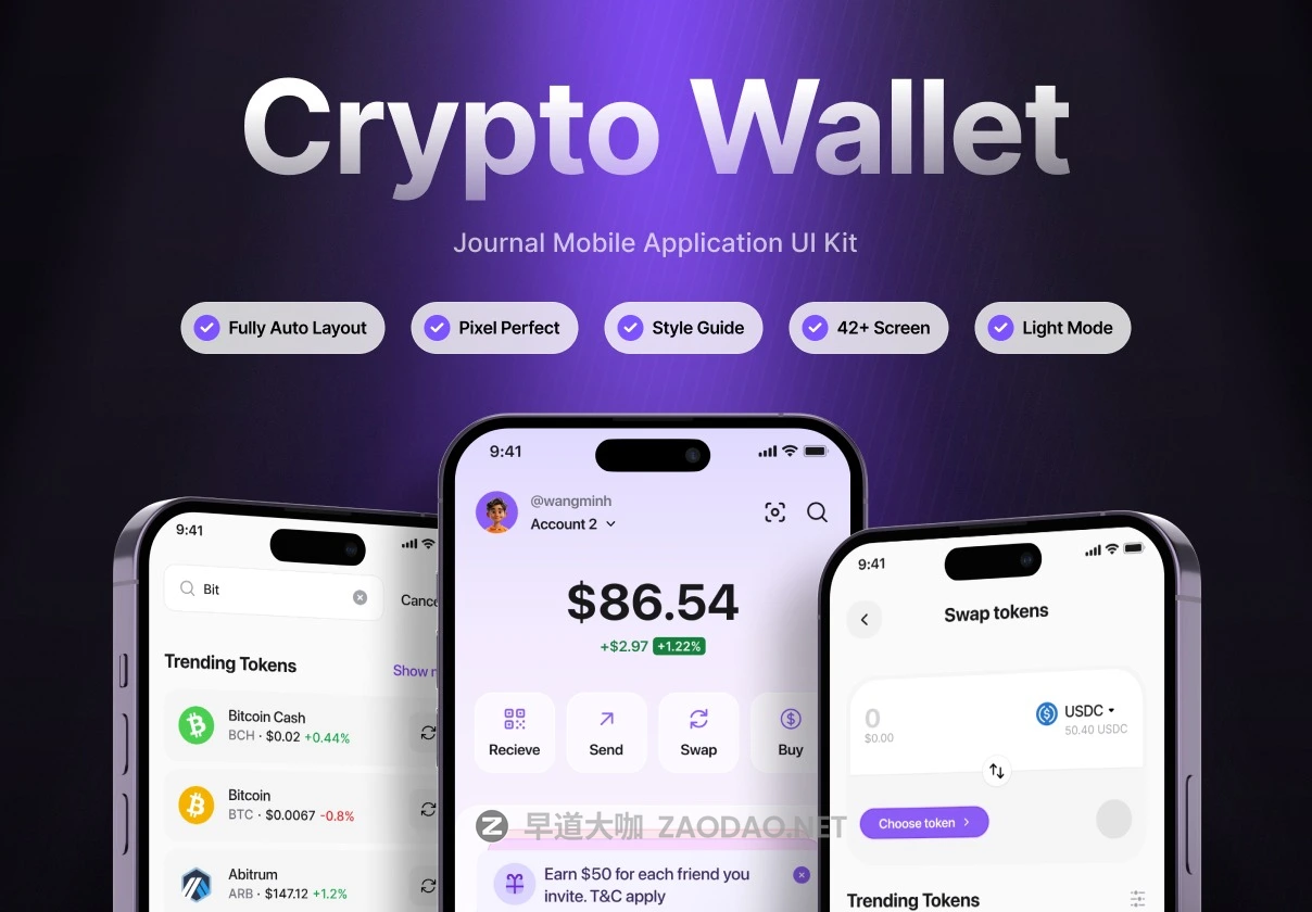 42+屏双配色金融科技财务管理电子加密钱包app应用程序设计figma模板ui套件素材 Space Crypto Wallet UI Kit – Mobile App插图 42+屏双配色金融科技财务管理电子加密钱包app应用程序设计figma模板ui套件素材 Space Crypto Wallet UI Kit – Mobile App插图