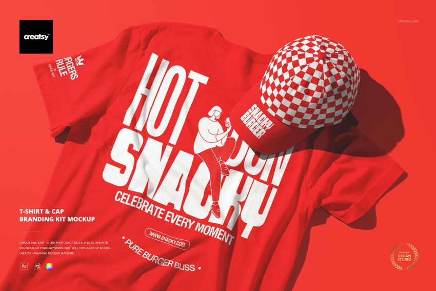 1款顶视图T恤半袖棒球帽咖啡奶茶店工装服装品牌vi设计展示ps贴图样机模板 T-shirt & Cap Branding Kit Mockup特色图 1款顶视图T恤半袖棒球帽咖啡奶茶店工装服装品牌vi设计展示ps贴图样机模板 T-shirt & Cap Branding Kit Mockup