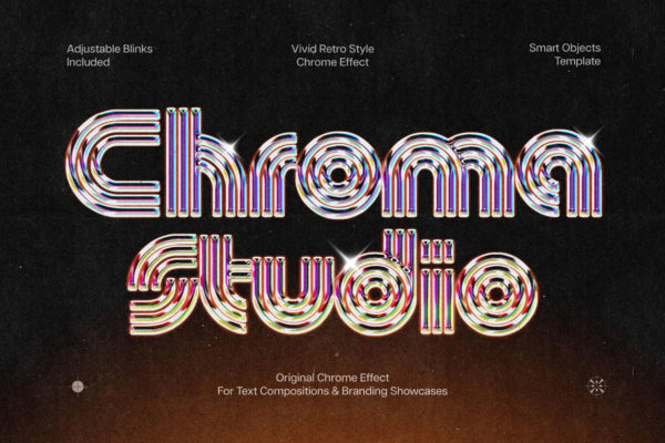 潮流复古光泽金属镀铬3D立体电影标题字体文本设计ps特效样机 Vivid Retro Style Chrome Effect