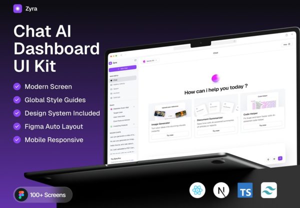 100+屏AI智能聊天机器人图片语音视频生成器仪表盘ui界面设计源码素材 Zyra – Coded Chat AI Dashboard特色图 100+屏AI智能聊天机器人图片语音视频生成器仪表盘ui界面设计源码素材 Zyra – Coded Chat AI Dashboard