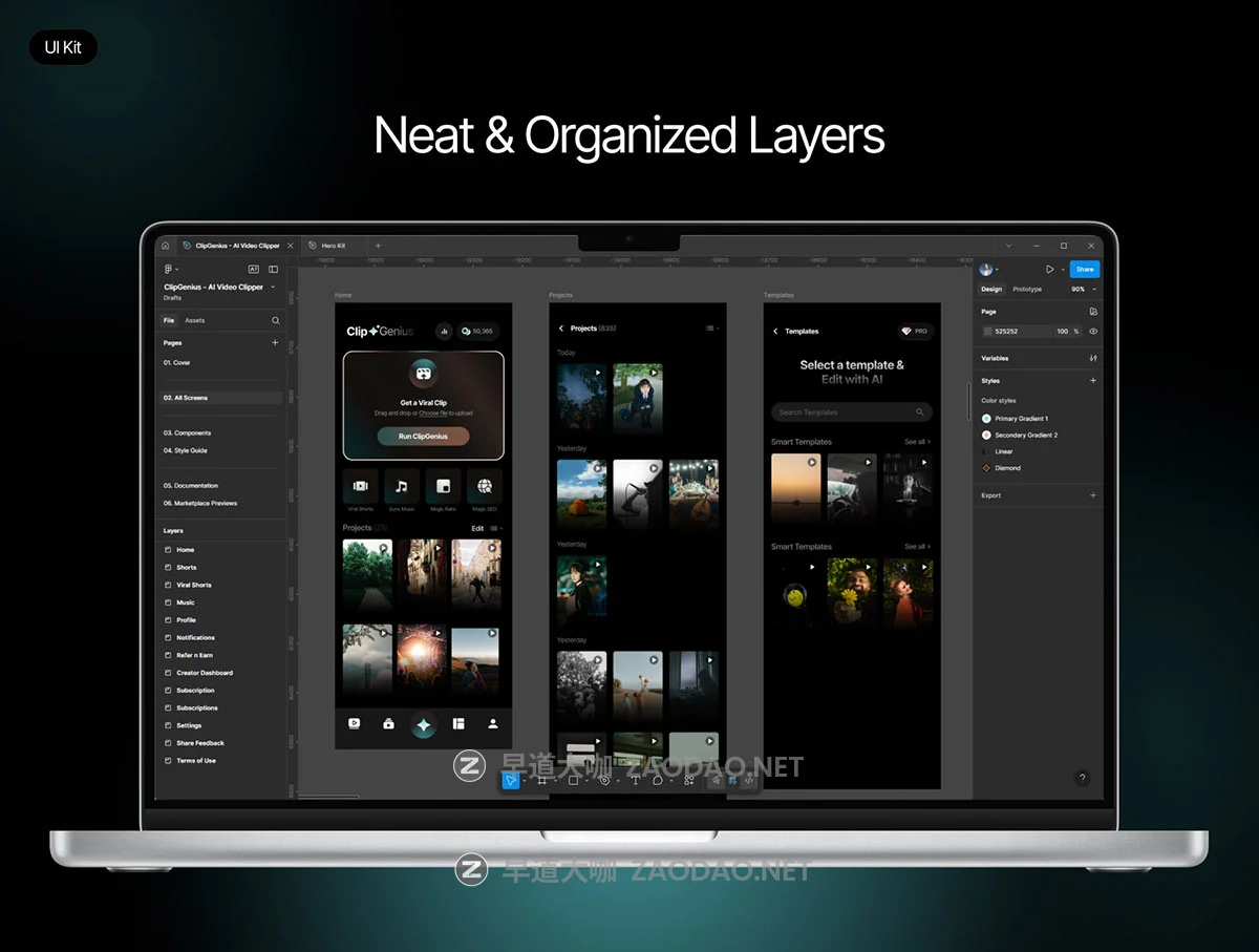 60+屏AI智能视频音频Vlog短视频剪辑创作app应用程序ui界面设计figma模板 ClipGenius – AI Viral Clip Editor & Shorts Platform插图2 60+屏AI智能视频音频Vlog短视频剪辑创作app应用程序ui界面设计figma模板 ClipGenius – AI Viral Clip Editor & Shorts Platform插图2