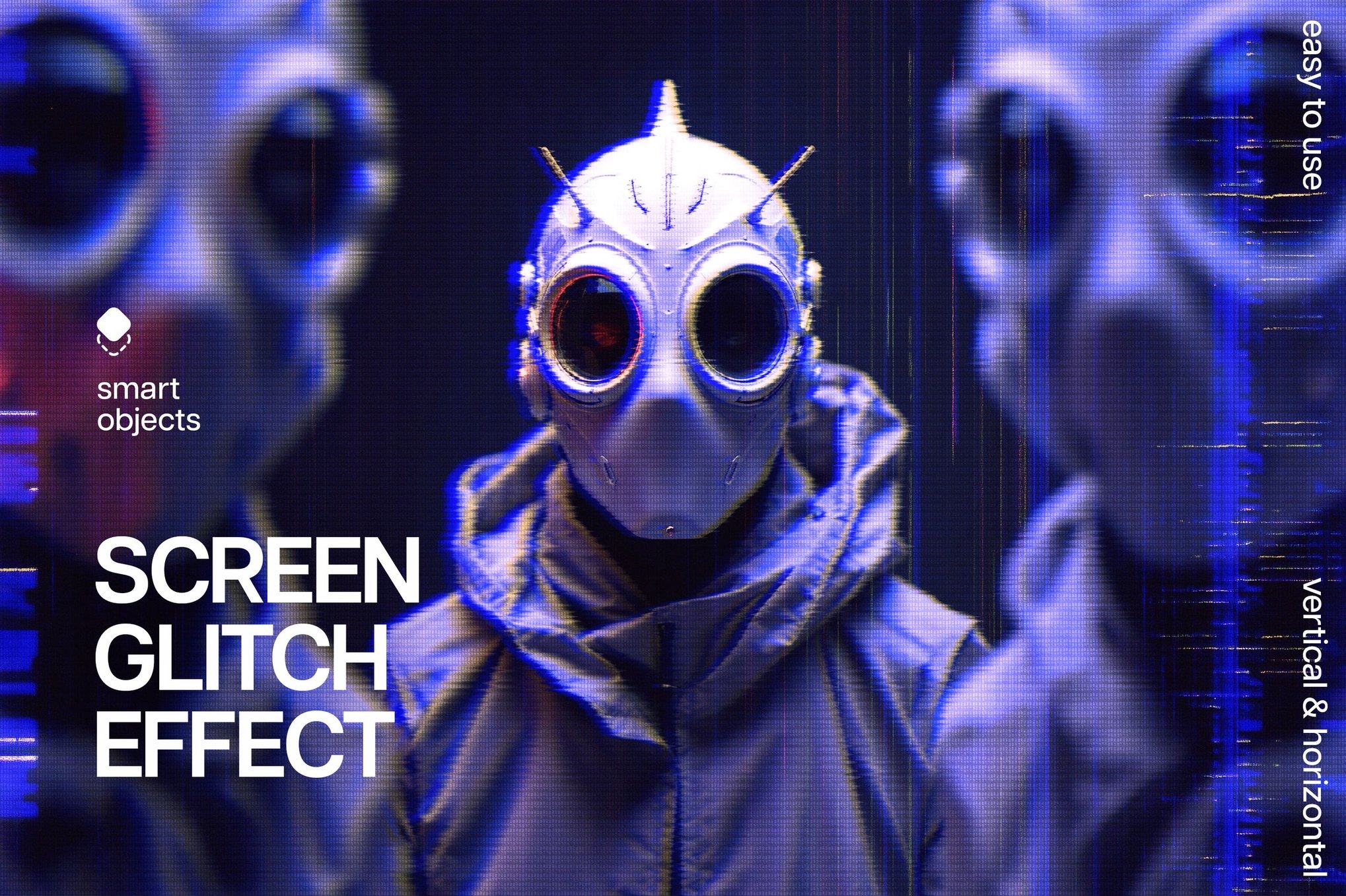 未来科幻赛伯朋克信号故障划痕人像照片修图PS特效滤镜插件样机 Screen Glitch Photo Effect特色图 未来科幻赛伯朋克信号故障划痕人像照片修图PS特效滤镜插件样机 Screen Glitch Photo Effect