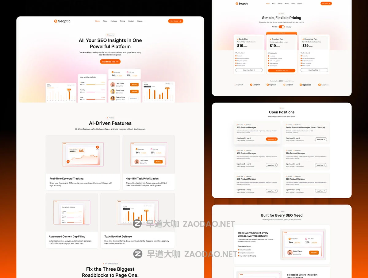 15屏专业网站SEO市场营销推广SaaS服务平台ui用户界面设计figma模板 Seoptic – SEO Analytics SaaS Template插图3 15屏专业网站SEO市场营销推广SaaS服务平台ui用户界面设计figma模板 Seoptic – SEO Analytics SaaS Template插图3