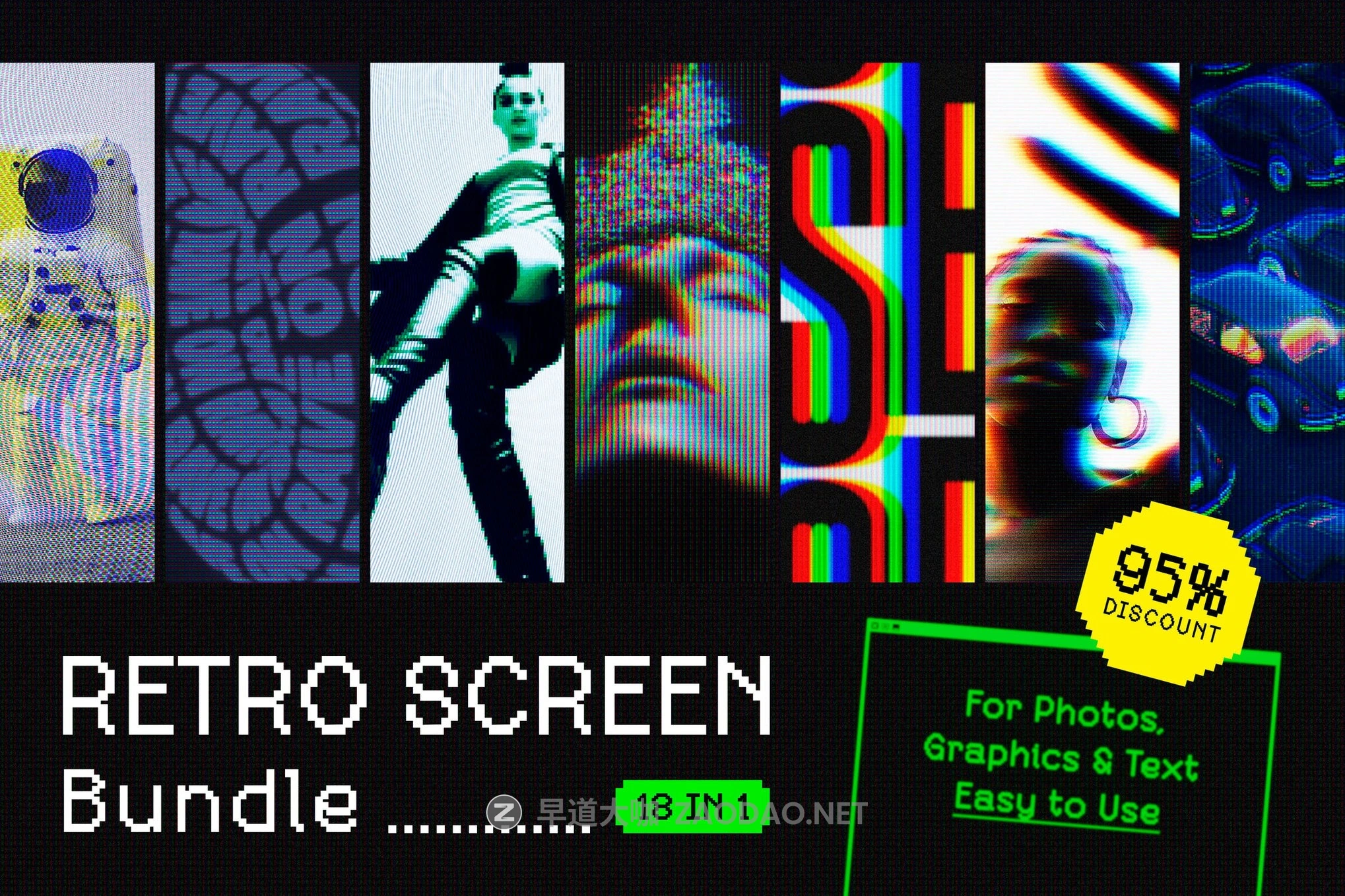 18组复古故障扭曲发光照片效果ps特效滤镜样机 Retro Screen Effects插图 18组复古故障扭曲发光照片效果ps特效滤镜样机 Retro Screen Effects插图