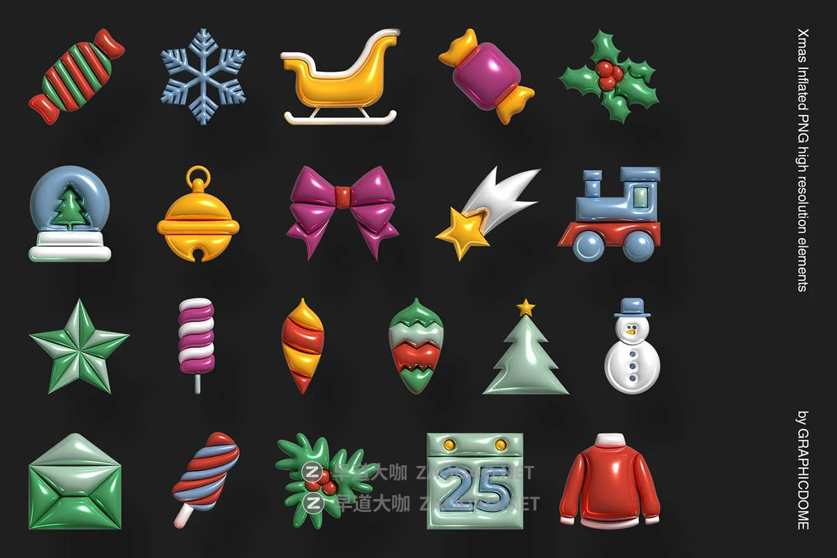 140款可爱创意圣诞节平安夜新年气球字母装饰图案3D立体png免抠图设计素材 Inflated Xmas PNG Elements插图13 140款可爱创意圣诞节平安夜新年气球字母装饰图案3D立体png免抠图设计素材 Inflated Xmas PNG Elements插图13