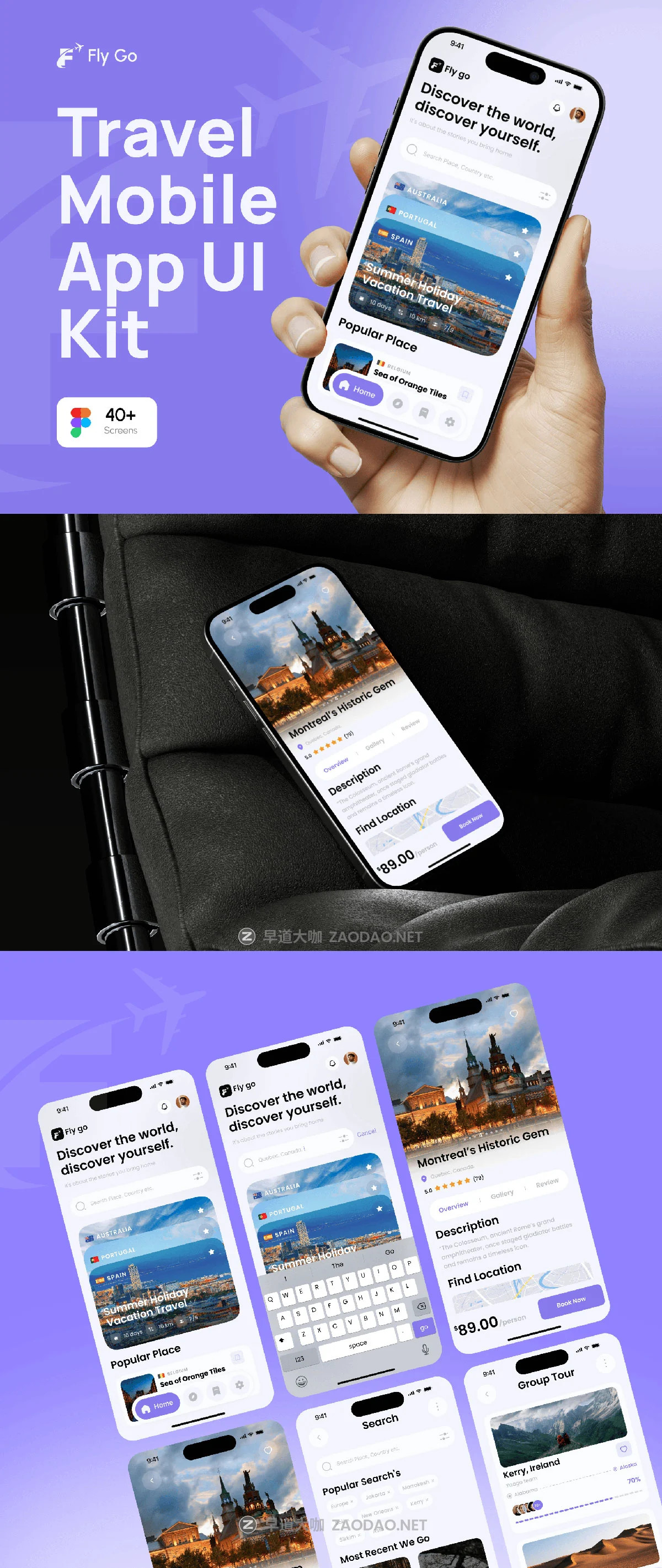 40+屏旅游旅行航班机票酒店行程景点票务预订平台手机应用程序app ui界面设计套件 Fly Go – Travel Mobile App UI Kit插图6 40+屏旅游旅行航班机票酒店行程景点票务预订平台手机应用程序app ui界面设计套件 Fly Go – Travel Mobile App UI Kit插图6