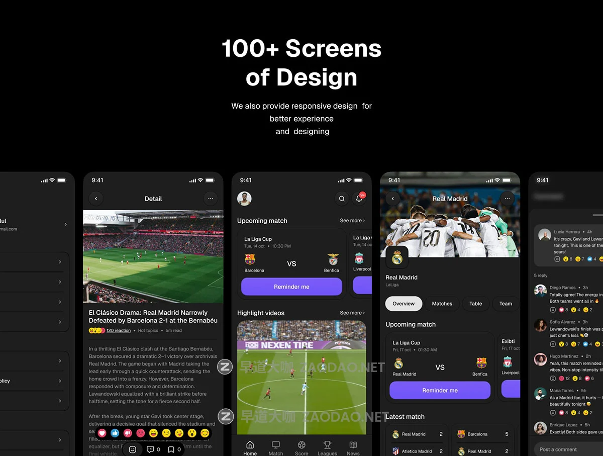 100+屏篮球足球体育赛事实时比分直播手机应用程序app ui界面设计figma模板套件 Score Stream – Live Score Mobile App UI Kit插图3 100+屏篮球足球体育赛事实时比分直播手机应用程序app ui界面设计figma模板套件 Score Stream – Live Score Mobile App UI Kit插图3