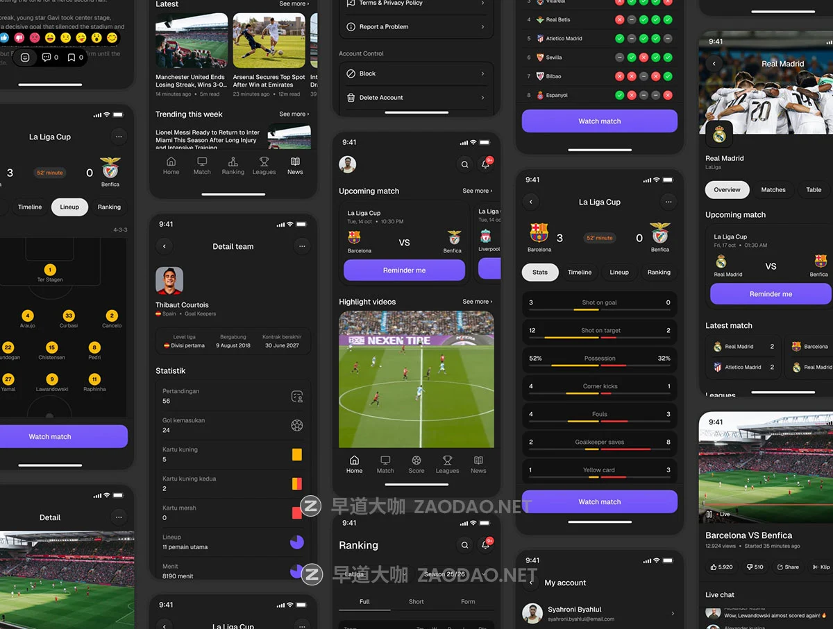 100+屏篮球足球体育赛事实时比分直播手机应用程序app ui界面设计figma模板套件 Score Stream – Live Score Mobile App UI Kit插图4 100+屏篮球足球体育赛事实时比分直播手机应用程序app ui界面设计figma模板套件 Score Stream – Live Score Mobile App UI Kit插图4
