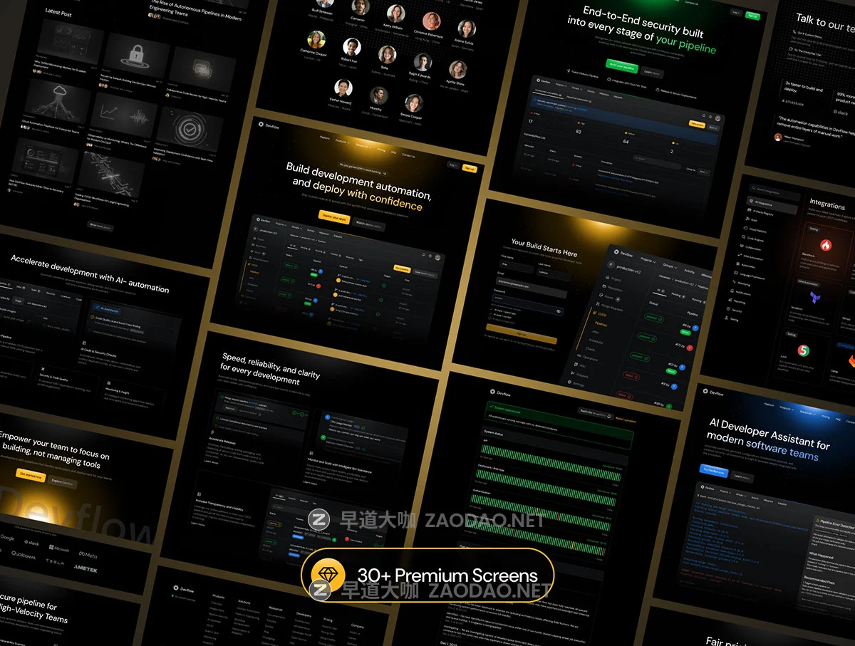 30+屏黑暗CI/CD平台AI 辅助解决方案SaaS服务平台网站ui界面设计figma模板套件 Devflow – SaaS Website UI Kit插图5 30+屏黑暗CI/CD平台AI 辅助解决方案SaaS服务平台网站ui界面设计figma模板套件 Devflow – SaaS Website UI Kit插图5