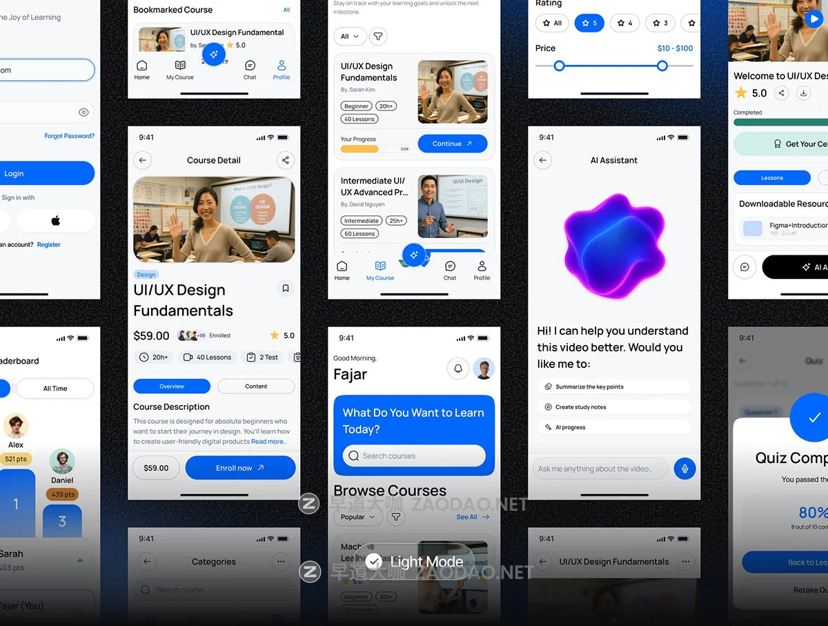 110+屏AI智能在线学习教育技能培训应用程序app ui界面设计figma模板素材 Skillforge – AI Online Course Mobile App UI Kit插图6 110+屏AI智能在线学习教育技能培训应用程序app ui界面设计figma模板素材 Skillforge – AI Online Course Mobile App UI Kit插图6