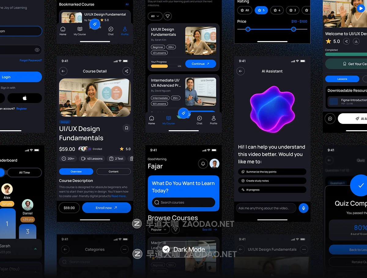 110+屏AI智能在线学习教育技能培训应用程序app ui界面设计figma模板素材 Skillforge – AI Online Course Mobile App UI Kit插图5 110+屏AI智能在线学习教育技能培训应用程序app ui界面设计figma模板素材 Skillforge – AI Online Course Mobile App UI Kit插图5