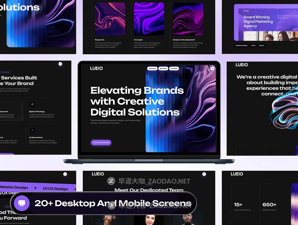 20+屏响应式网络科技数字信息设计展会艺术企业门户网站ui界面设计figma模板 LUEIO – Digital Agency Website UI Kit插图2 20+屏响应式网络科技数字信息设计展会艺术企业门户网站ui界面设计figma模板 LUEIO – Digital Agency Website UI Kit插图2