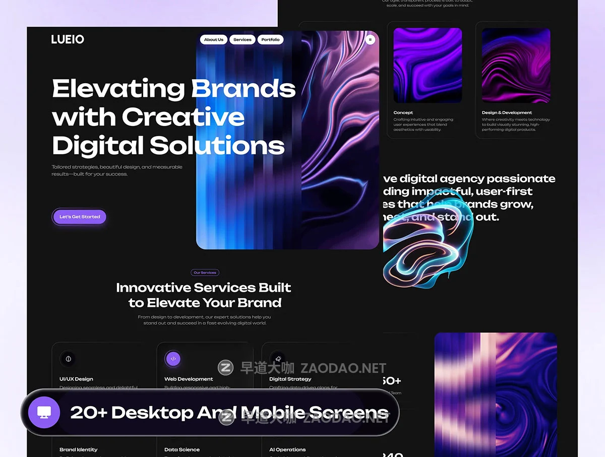 20+屏响应式网络科技数字信息设计展会艺术企业门户网站ui界面设计figma模板 LUEIO – Digital Agency Website UI Kit插图3 20+屏响应式网络科技数字信息设计展会艺术企业门户网站ui界面设计figma模板 LUEIO – Digital Agency Website UI Kit插图3