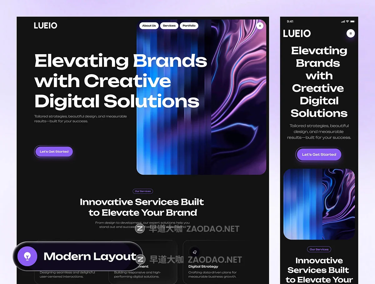 20+屏响应式网络科技数字信息设计展会艺术企业门户网站ui界面设计figma模板 LUEIO – Digital Agency Website UI Kit插图7 20+屏响应式网络科技数字信息设计展会艺术企业门户网站ui界面设计figma模板 LUEIO – Digital Agency Website UI Kit插图7