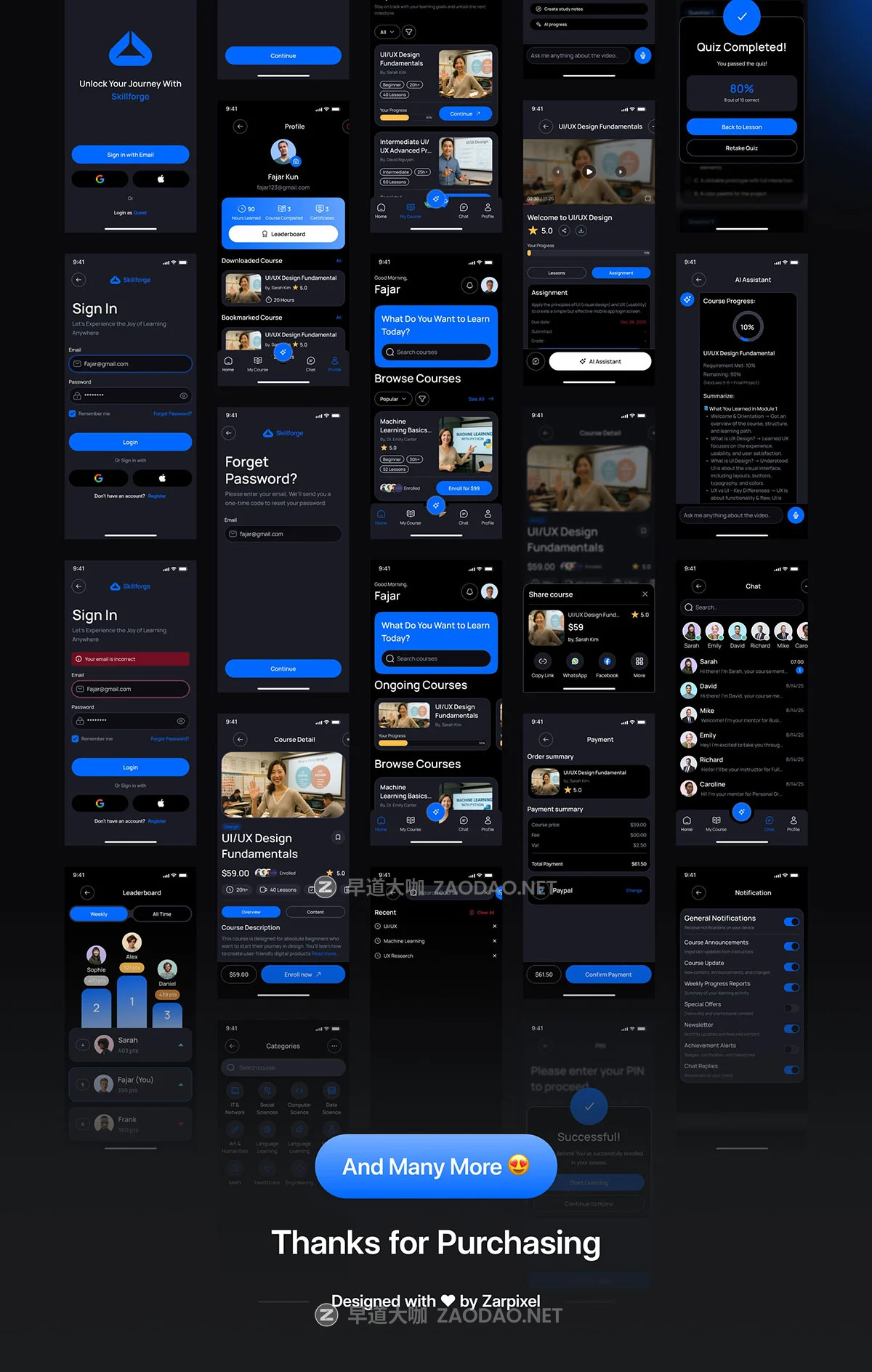 110+屏AI智能在线学习教育技能培训应用程序app ui界面设计figma模板素材 Skillforge – AI Online Course Mobile App UI Kit插图4 110+屏AI智能在线学习教育技能培训应用程序app ui界面设计figma模板素材 Skillforge – AI Online Course Mobile App UI Kit插图4