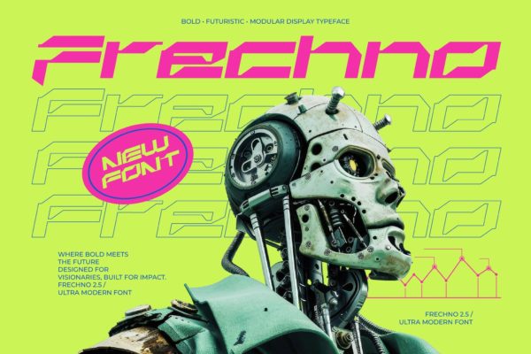 现代优雅几何状品牌海报包装设计装饰英文字体安装包 Frechno Bold Futuristic Display Font特色图 现代优雅几何状品牌海报包装设计装饰英文字体安装包 Frechno Bold Futuristic Display Font