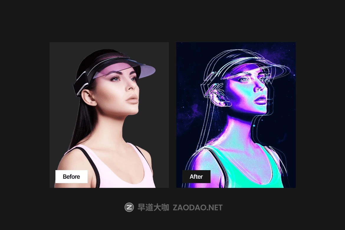 未来科幻全息扭曲霓虹灯光线条纹照片效果ps特效滤镜样机 Vivid Glitch Cyberpunk Photo Effect插图2 未来科幻全息扭曲霓虹灯光线条纹照片效果ps特效滤镜样机 Vivid Glitch Cyberpunk Photo Effect插图2