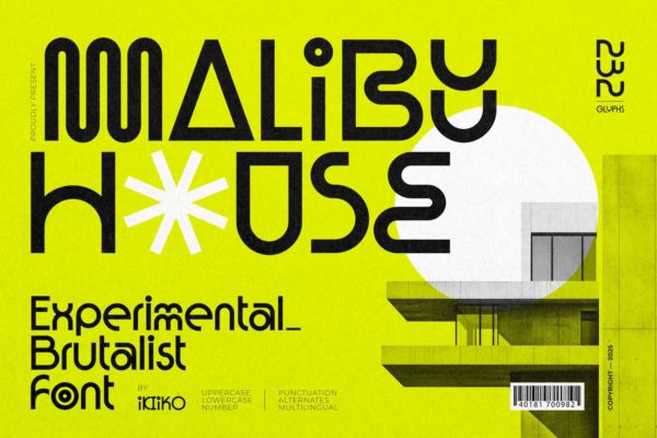 现代简约Y2K活动品牌杂志海报设计无衬线英文字体安装包 Malibu House – Experimental Brutalist Font