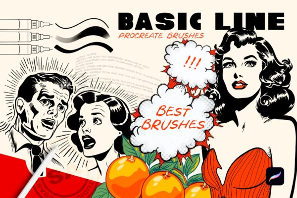 17组复古漫画水彩绘画艺术procreate笔刷画笔设计素材 Procreate Brushes Basic Line特色图 17组复古漫画水彩绘画艺术procreate笔刷画笔设计素材 Procreate Brushes Basic Line