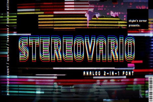 复古故障Y2K品牌多媒体演示设计装饰英文字体安装包 Stereovario – 2-in-1 Font特色图 复古故障Y2K品牌多媒体演示设计装饰英文字体安装包 Stereovario – 2-in-1 Font