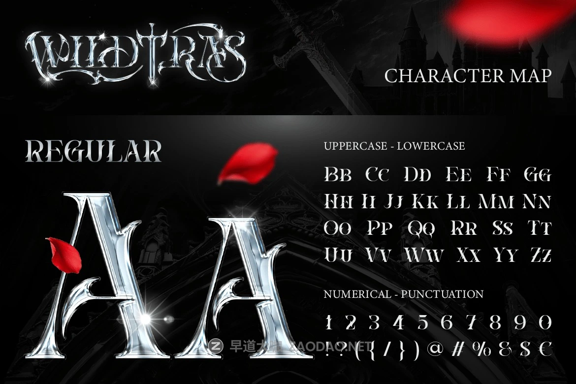 哥特式黑暗金属品牌海报游戏标题设计装饰英文字体安装包 Wildtras插图1 哥特式黑暗金属品牌海报游戏标题设计装饰英文字体安装包 Wildtras插图1