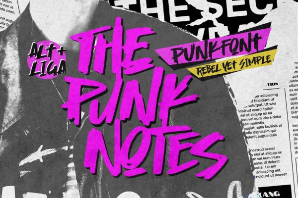 时尚涂鸦风赛博朋克海报包装邀请函设计装饰英文字体安装包 The Punk Notes – Punk Font Rebel Yet Simple特色图 时尚涂鸦风赛博朋克海报包装邀请函设计装饰英文字体安装包 The Punk Notes – Punk Font Rebel Yet Simple