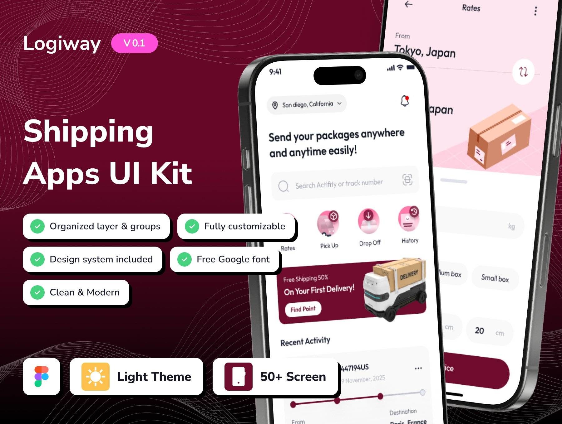 50+屏高质量简约风格快递物流送货运输app应用程序ui界面设计figma模板套件素材 Logiway – Shipping App UI Kit特色图 50+屏高质量简约风格快递物流送货运输app应用程序ui界面设计figma模板套件素材 Logiway – Shipping App UI Kit