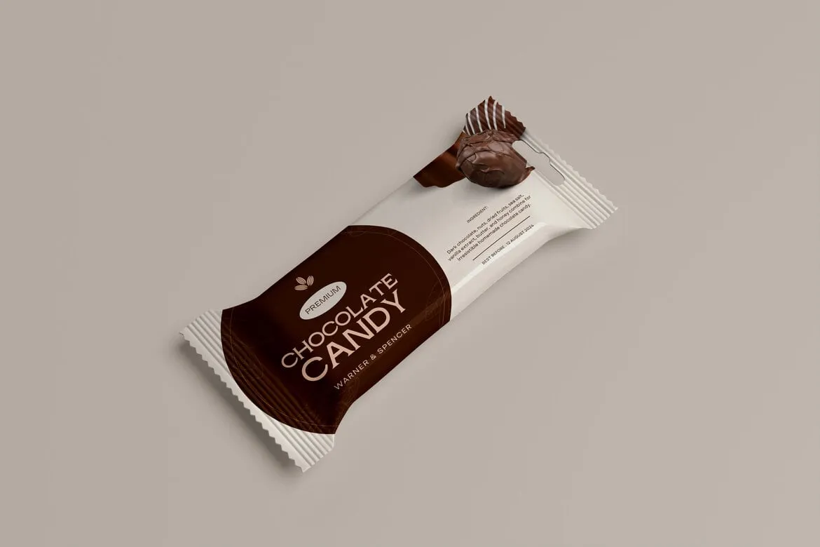 3款巧克力威化饼饼干糖果塑料包装袋设计ps展示效果图样机mockup模板 Chocolate Snack Bag Mockup插图6 3款巧克力威化饼饼干糖果塑料包装袋设计ps展示效果图样机mockup模板 Chocolate Snack Bag Mockup插图6