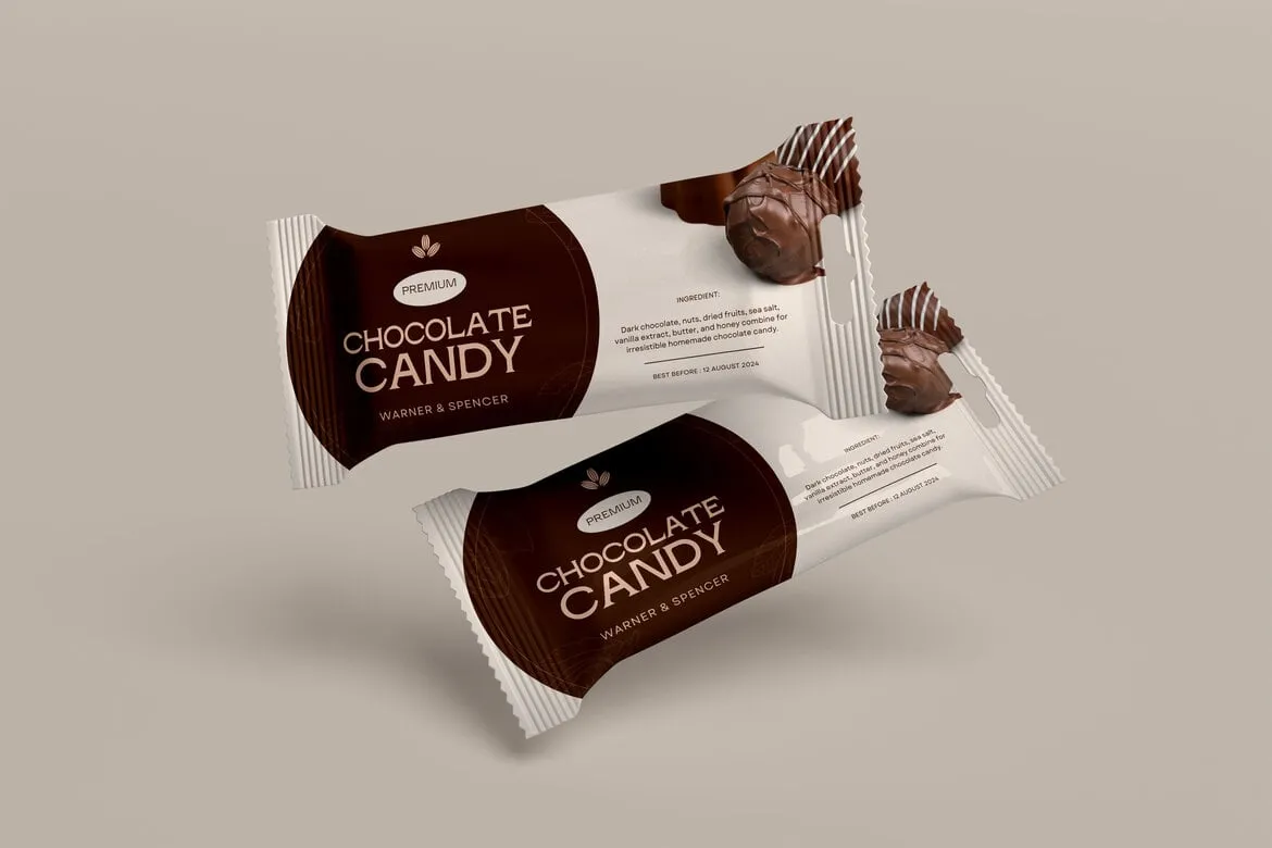 3款巧克力威化饼饼干糖果塑料包装袋设计ps展示效果图样机mockup模板 Chocolate Snack Bag Mockup插图3 3款巧克力威化饼饼干糖果塑料包装袋设计ps展示效果图样机mockup模板 Chocolate Snack Bag Mockup插图3