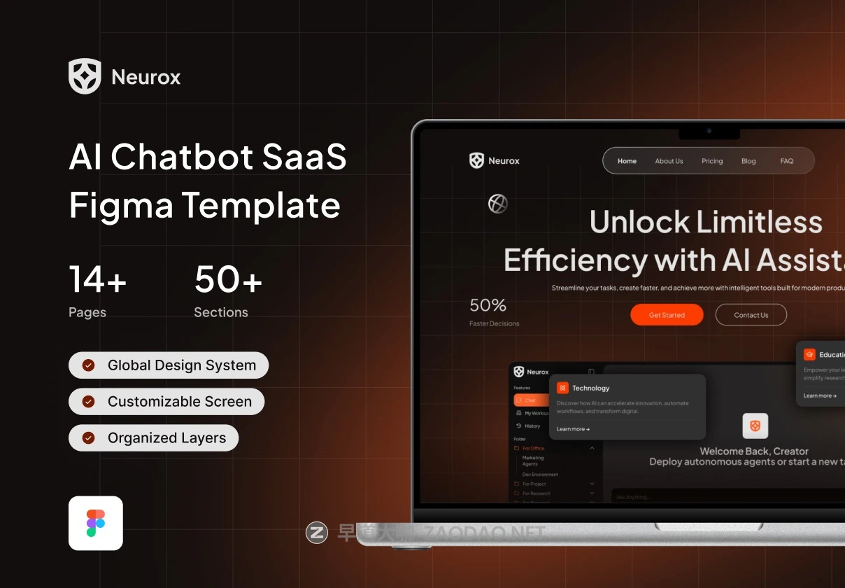 14+屏AI智能聊天机器人图片视频文字生成器SaaS服务平台网站ui界面设计figma模板 Neurox – AI Chatbot & SaaS Landing Page插图 14+屏AI智能聊天机器人图片视频文字生成器SaaS服务平台网站ui界面设计figma模板 Neurox – AI Chatbot & SaaS Landing Page插图