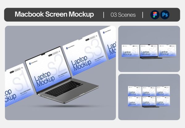 3款多屏网站ui界面作品集设计展示苹果MacBook笔记本电脑贴图psd样机 Macbook Multi Screen Webpage Mockup Set – 03 Scene特色图 3款多屏网站ui界面作品集设计展示苹果MacBook笔记本电脑贴图psd样机 Macbook Multi Screen Webpage Mockup Set – 03 Scene