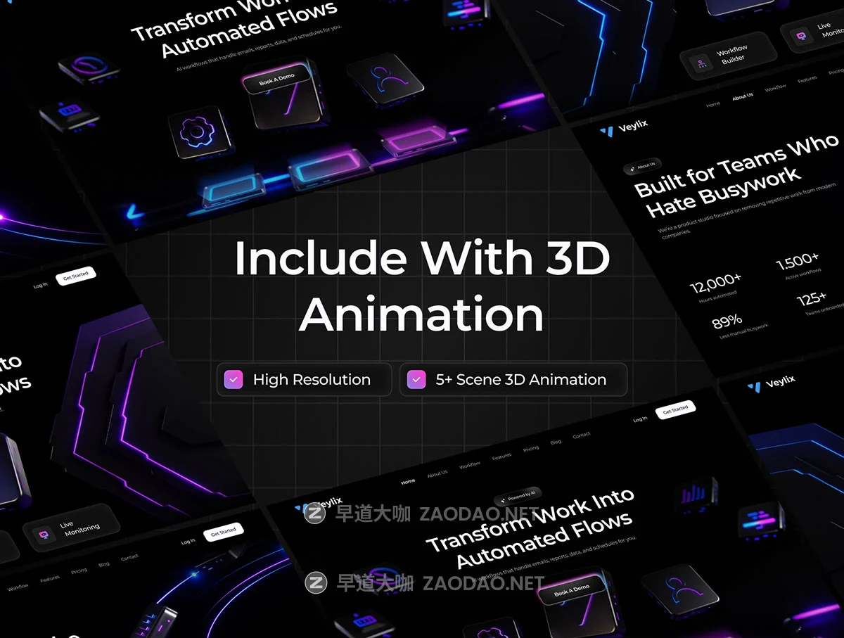 暗黑响应式未来AI智能自动化SaaS服务落地页网站UI界面设计figma模板素材 Veylix — AI Automation Platform UI Kit for SaaS & Startup插图6 暗黑响应式未来AI智能自动化SaaS服务落地页网站UI界面设计figma模板素材 Veylix — AI Automation Platform UI Kit for SaaS & Startup插图6