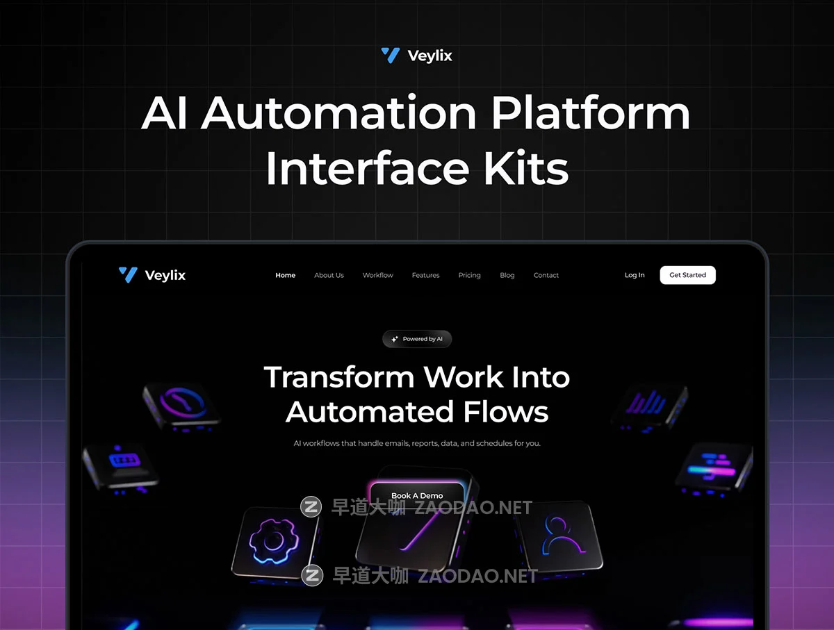 暗黑响应式未来AI智能自动化SaaS服务落地页网站UI界面设计figma模板素材 Veylix — AI Automation Platform UI Kit for SaaS & Startup插图5 暗黑响应式未来AI智能自动化SaaS服务落地页网站UI界面设计figma模板素材 Veylix — AI Automation Platform UI Kit for SaaS & Startup插图5