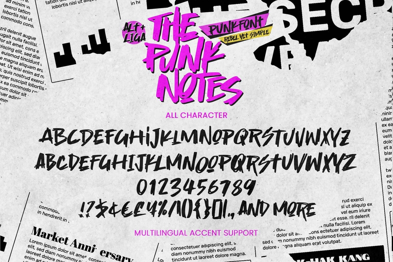 时尚涂鸦风赛博朋克海报包装邀请函设计装饰英文字体安装包 The Punk Notes – Punk Font Rebel Yet Simple插图1 时尚涂鸦风赛博朋克海报包装邀请函设计装饰英文字体安装包 The Punk Notes – Punk Font Rebel Yet Simple插图1