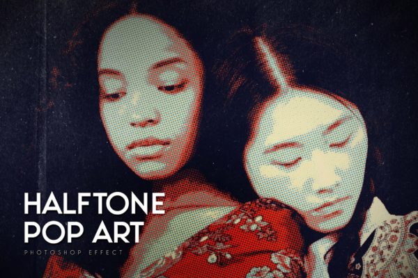 复古半调波谱艺术漫画照片效果ps特效滤镜样机 Halftone Pop Art Photo Effect