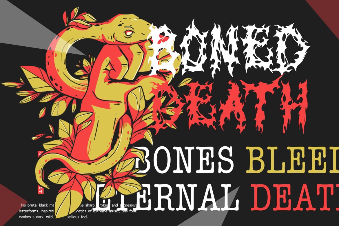 黑色重金属美学品牌海报徽标设计装饰英文字体安装包 Black Domed – Brutal Black Metal Display Font插图4 黑色重金属美学品牌海报徽标设计装饰英文字体安装包 Black Domed – Brutal Black Metal Display Font插图4