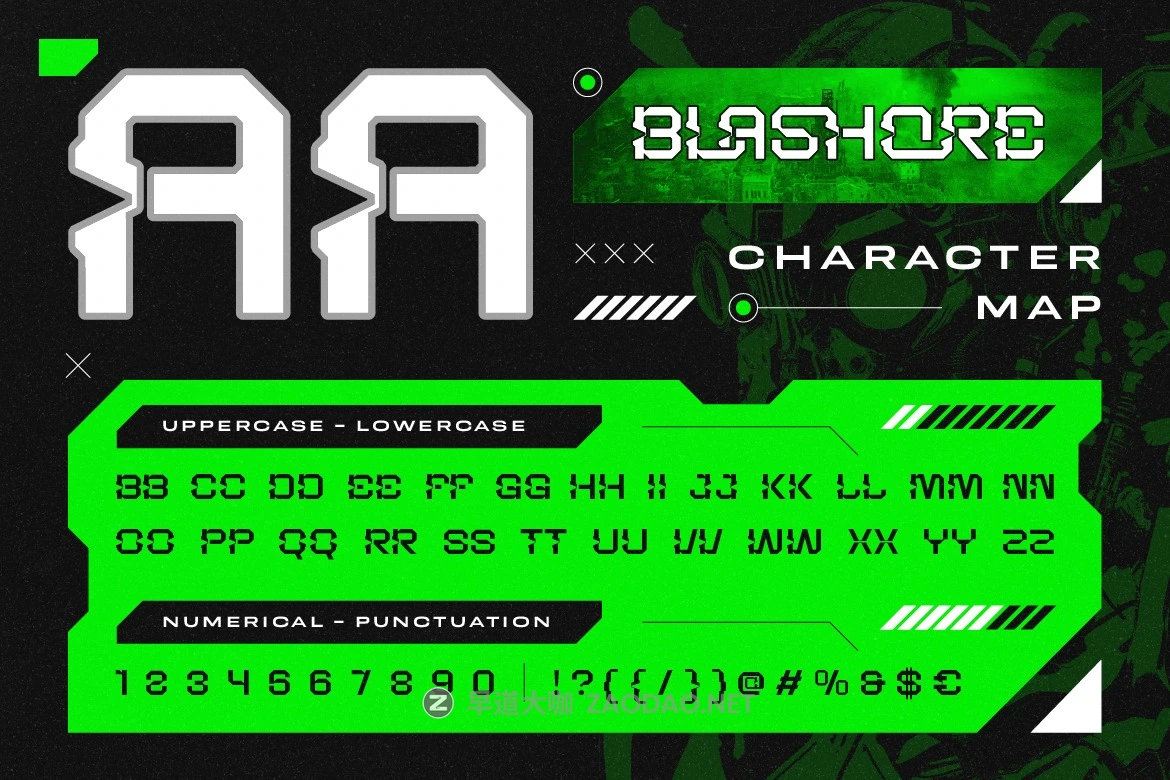 未来科幻机甲先锋赛博朋克电子竞技品牌海报标题设计装饰英文字体安装包 Blashore插图4 未来科幻机甲先锋赛博朋克电子竞技品牌海报标题设计装饰英文字体安装包 Blashore插图4