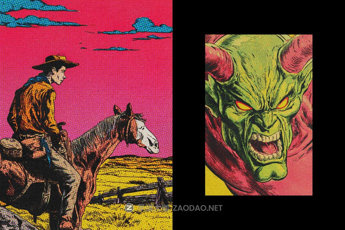 复古做旧半调漫画照片效果ps特效滤镜样机 Retro Comic Print Effect插图4 复古做旧半调漫画照片效果ps特效滤镜样机 Retro Comic Print Effect插图4