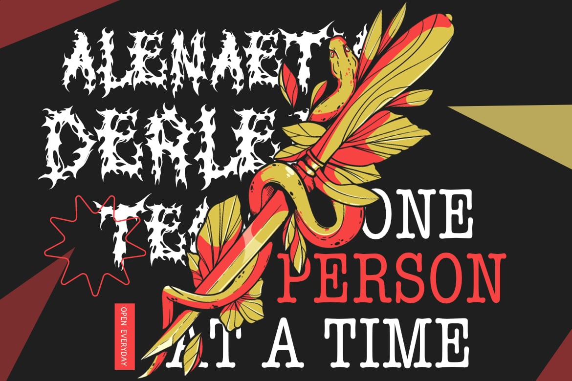 黑色重金属美学品牌海报徽标设计装饰英文字体安装包 Black Domed – Brutal Black Metal Display Font插图6 黑色重金属美学品牌海报徽标设计装饰英文字体安装包 Black Domed – Brutal Black Metal Display Font插图6