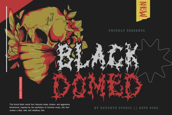 黑色重金属美学品牌海报徽标设计装饰英文字体安装包 Black Domed – Brutal Black Metal Display Font